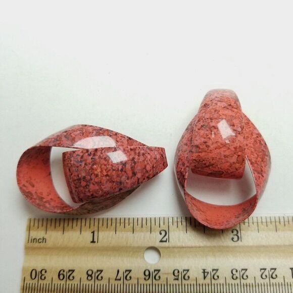 Vintage Pink Marbeled Door Knocker Loop Stud Earrings, Retro 80s Style Estate - Picture 5 of 6